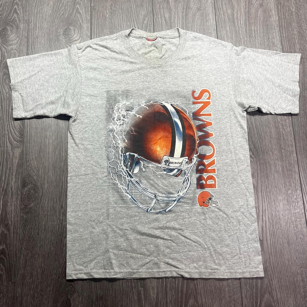 Vintage Cleveland Browns Lightening 1990s NFL T Shirt Grey L Large Football